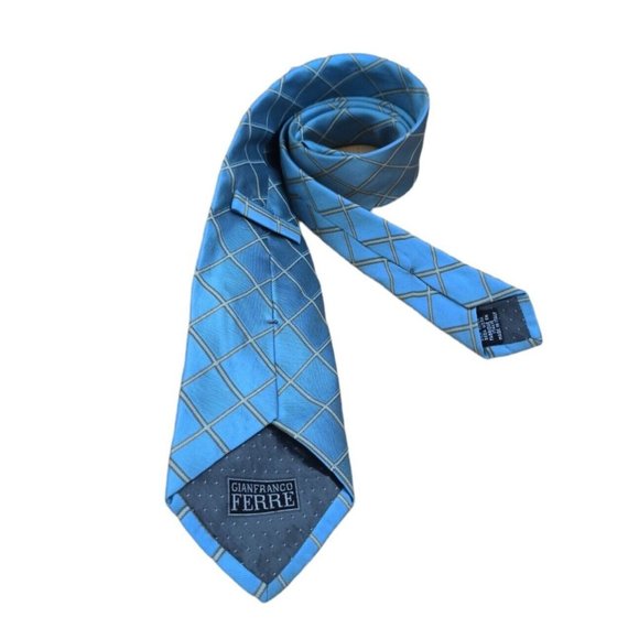 GIANFRANCO FERRE Blue Plaid Silk Tie ITALY 60"/ 3.7" EC - Picture 6 of 7